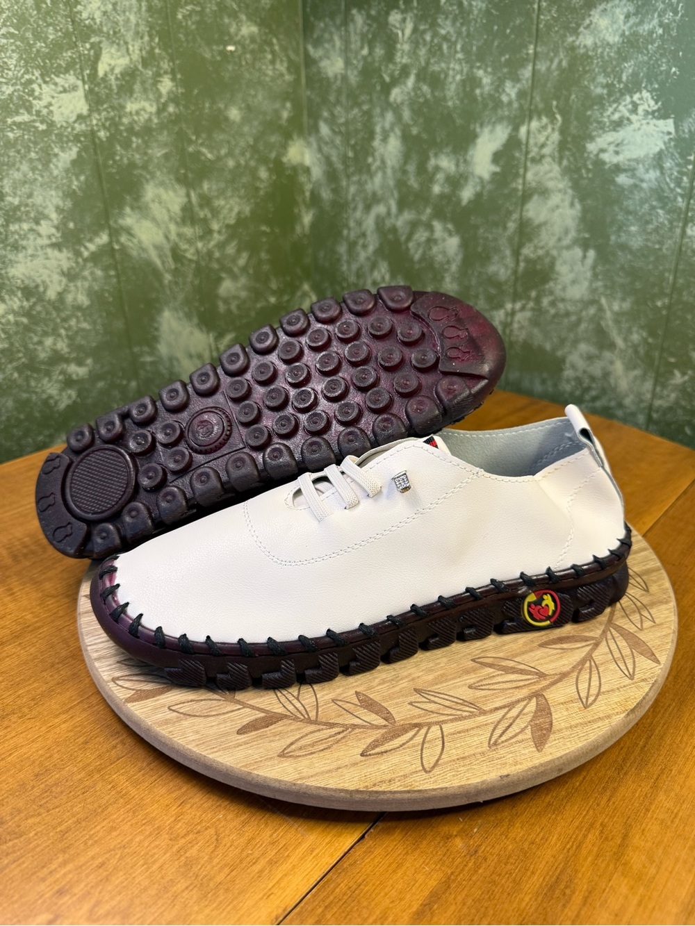 White leather handmade slip on loafers women's 11.5
